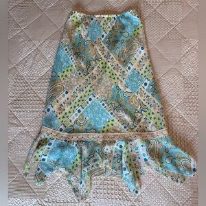 Worthington Blue and Brown Asymmetrical Trumpet Midi Skirt